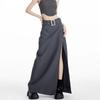 Long Black Skirt Women Streetwear High Waist A-line Belt Slim Irregular Split Sexy Goth Maxi Skirt Autumn Fashion