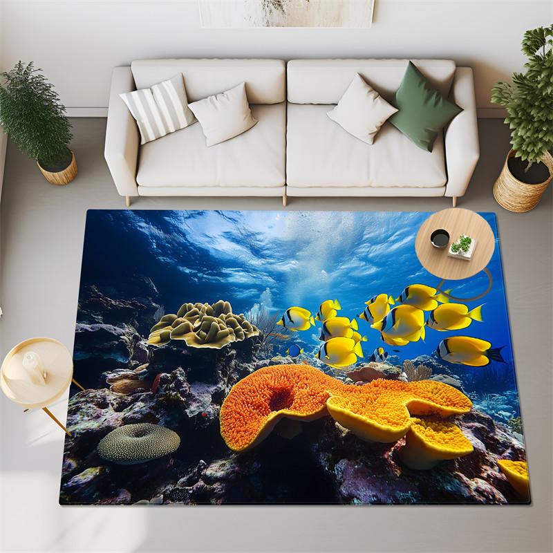 3D Sea Fish Turtles Big Carpet For Bedroom Living Room Super Soft Absorbent Sponge Bathroom Floor Mat Cute Toilet Rug Non-slip