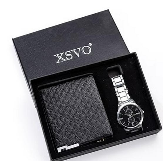 Мужской подарочный набор: Универсальные кварцевые часы и деловой кошелек в разных стилях