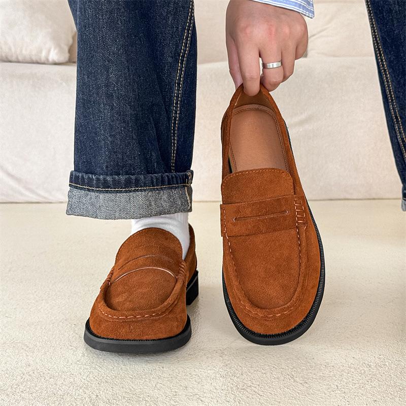 2025 весна и лето новые антибархатные кроссовки для поездок на работу универсальные ретро-туфли с одной педалью 18009 коричневый-J