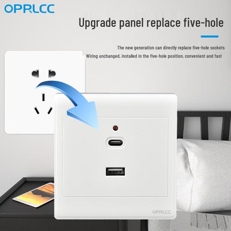 Двойная быстрозарядная настенная розетка OPRLCC типа 86 с USB-C