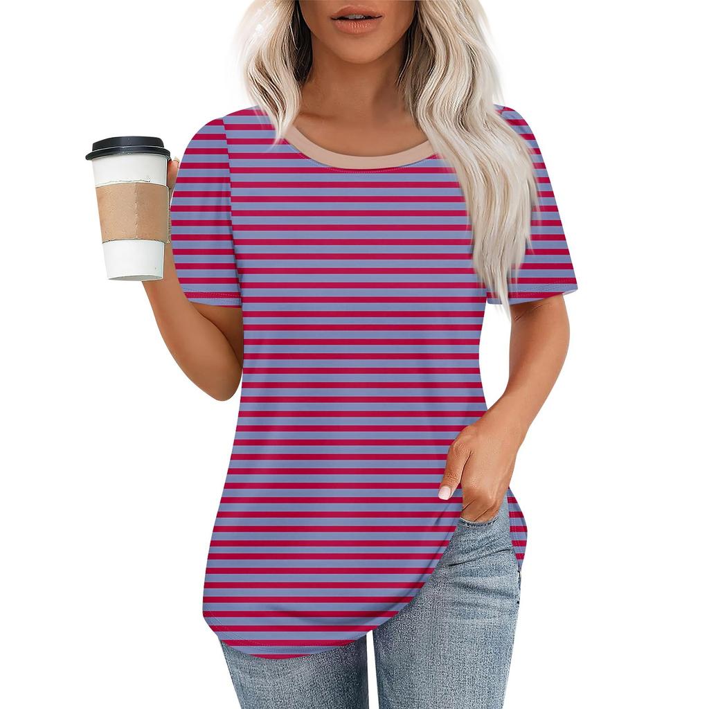 Women's Fashionable Casual Short Sleeve Print Round Neck Pullover Top