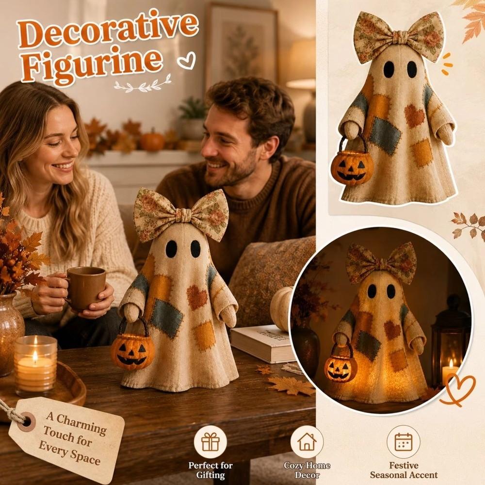 Patchwork Halloween Light Up Ghost Figurine Patchwork Ghost Halloween Decor  Halloween Decoration