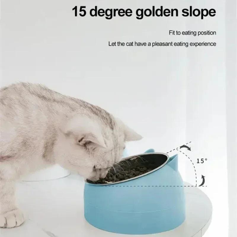 100/200/400/800ML Stainless Steel Cat Creative Inclined Kitten Puppy Food Feeding Bowls Cats Drinking Feeder Pet Dogs Cat Feeder