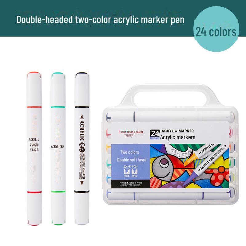 Student Dual-Head Double Color Acrylic Markers - 36/48/60/72 Colors, Triangle Barrel