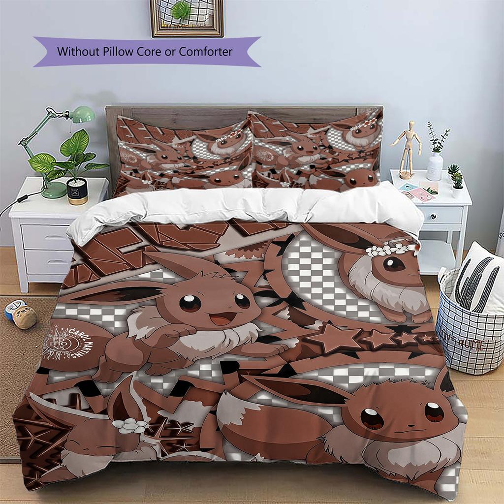 Cute Eevee Duvet Cover & Pillowcases, Pokemon Fan Cozy Bedding, Great Gift.chl