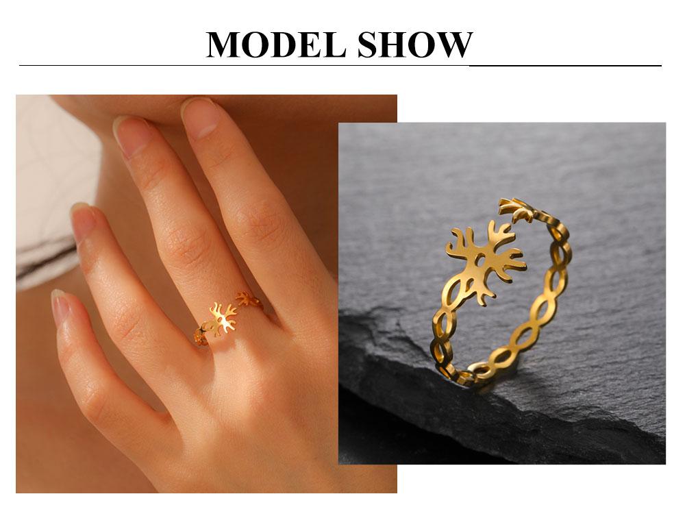 Cazador Neuron Symbol Adjustable Women's Ring Stainless Steel Jewelry Gold Color Neural Chemistry Open Finger Rings Gifts 2026