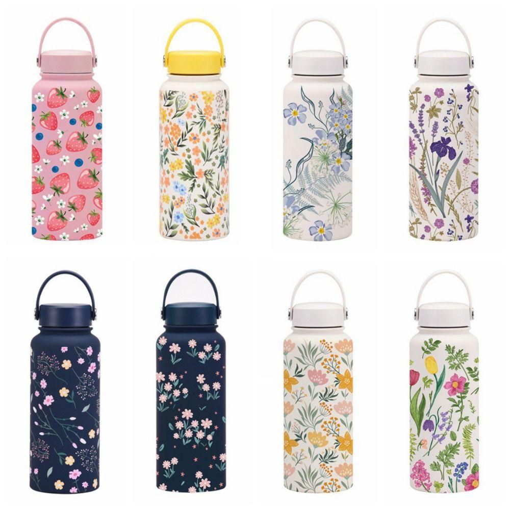 Creative Outdoor Insulated Mug 1L Floral Insulated Bottle Thermal Water Bottle Kitchen Supplies