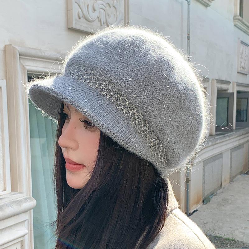 Шерстяная шапка женская осенне-зимняя теплая вязаная шапка защита от холода шапка для ушей кроличий пух в шляпе для пожилых людей