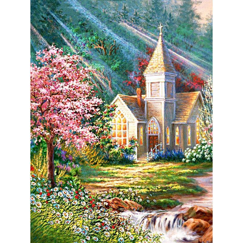 Diamond Rhinestones 5d Round Painting Forest House Scenery Diamond Embroidery Cross Stitch Mosaic Landscape