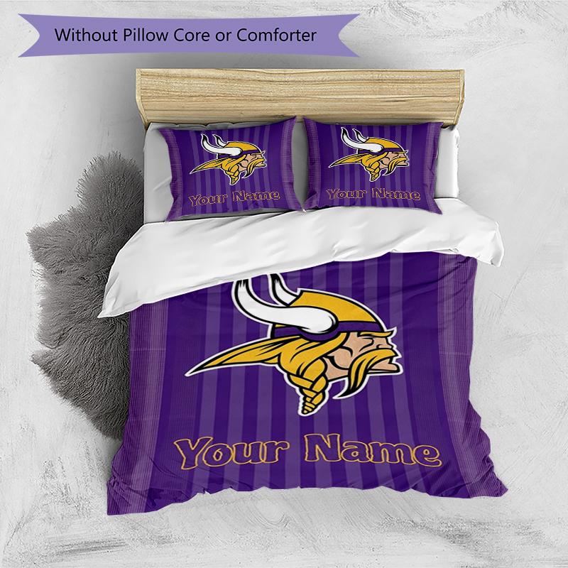 Vikings Fan Gear Custom Name Text Print 1Pc Bedding Set Duvet Cover With Two Pillowcases Soft Bed Linen For Household Bedroom