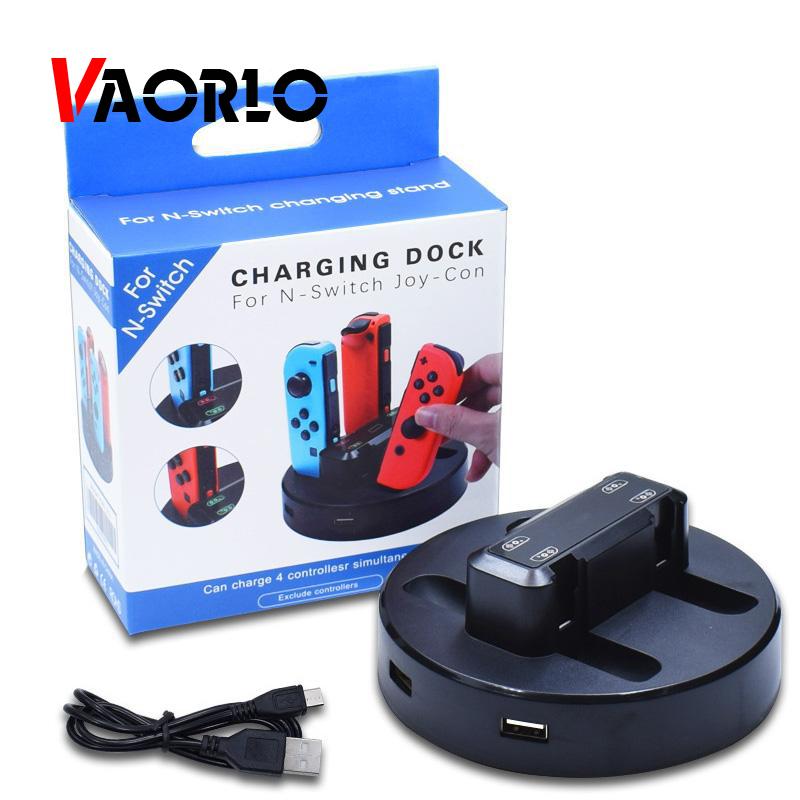 VAORLO Подставка для зарядного устройства 4 в 1 для док-станции Switch Joycon, зарядная станция со светодиодным индикатором, совместимая с игровыми аксессуарами Nintendo Switch