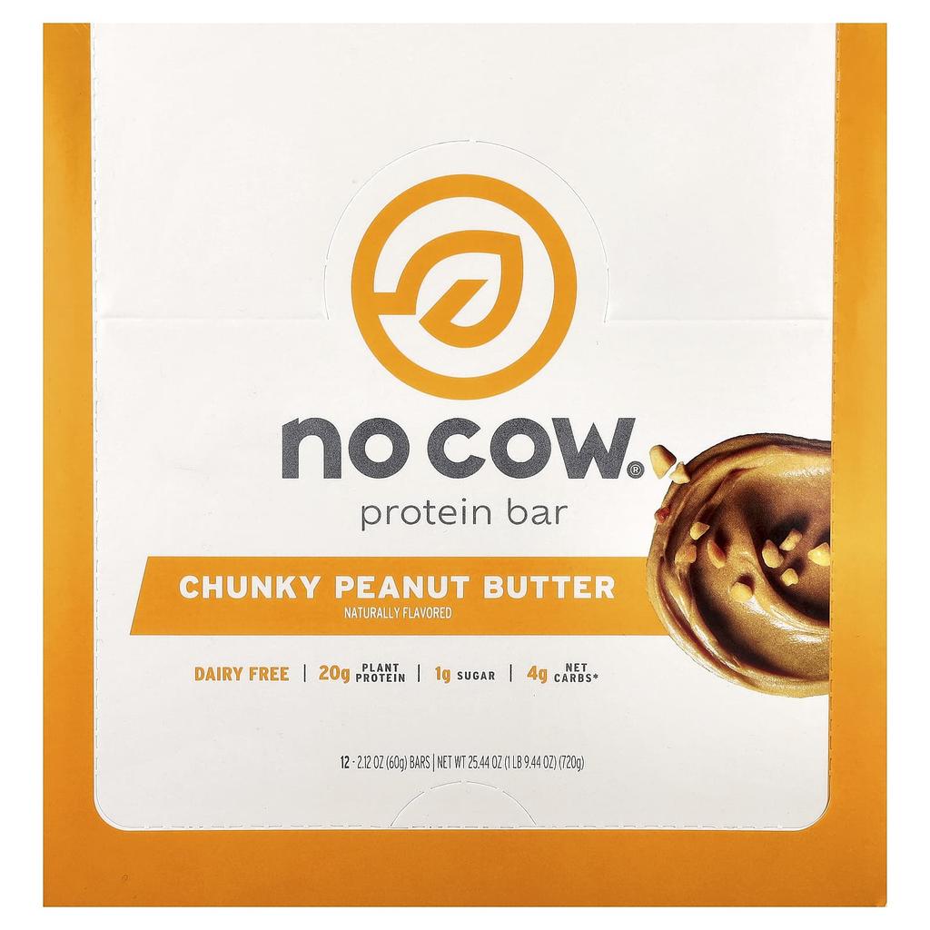 No Cow Protein Bar, Chunky Peanut Butter, 12 Bars, 60g (2.12oz) Each