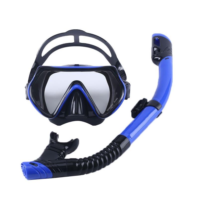 Snorkel Mask Set Anti-Fog Scuba Diving Goggles With Dry Top Breathing Tube Tempered Glass Lens Adult Size Swimming