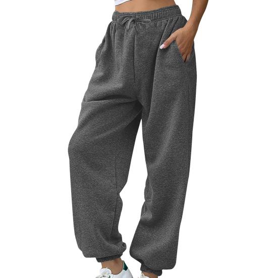 Women Sweatpants Elastic High Waist Adjustable Drawstring Harem Pants with Pockets Solid Color Loose Lounge