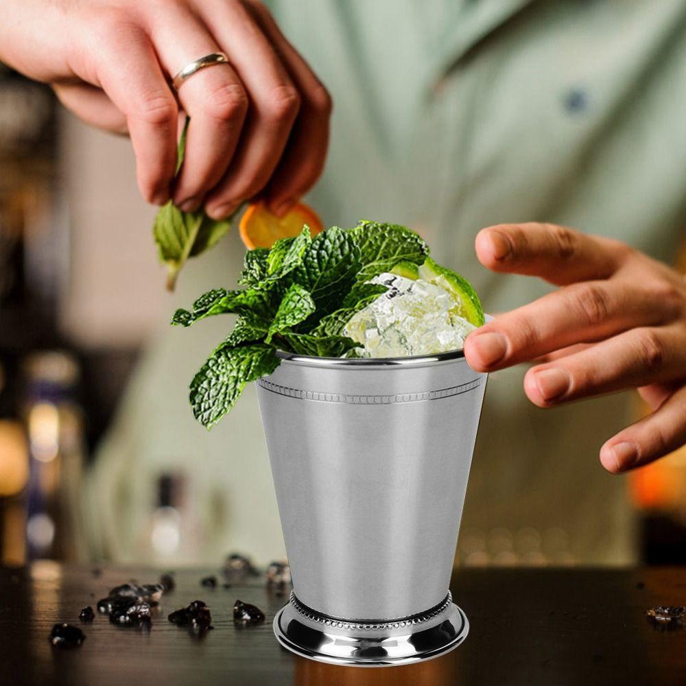 2pcs Stainless Steel Mint Julep Cup Silver Mojito Cup Stainless Steel Cocktail Mug Restaurant