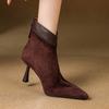 Sheep Suede Autumn Winter Shoes Stiletto Thin High Heels Big Size 40 Modern Boots Pointed Toe Keep Warm Zip Ankle Boots