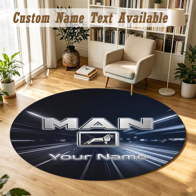 Round Rug Custom NameMAN Truck Pattern Non Slip Carpet Home Floor Decor