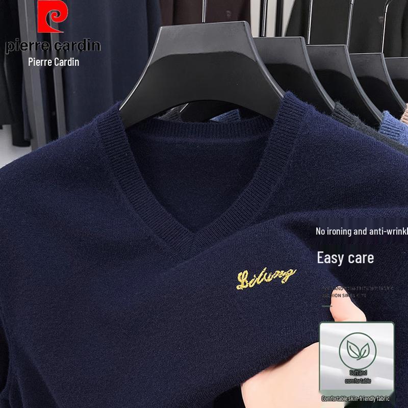 Pierre Cardin Мужская футболка с V-образным вырезом, коротким рукавом, из смесовой шерсти