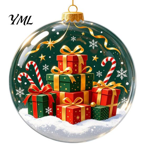 3D Holiday Character Figurines Christmas Faux Crystal Ball Hanging Ornaments with Warm LED Decorative Gift Souvenirs Lights, Luminous Tree Pendant for