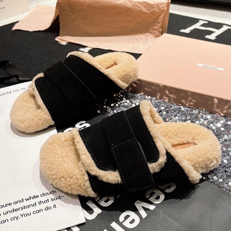Замшевые меховые женские тапочки на плоской подошве с хлопковой платформой, осень 2024, новый тренд, повседневные плюшевые ботинки, толстые женские шлепанцы с открытой пяткой