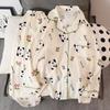 Korean Letter Panda Print Kawaii Women's Pajamas Set Soft Home Suit Pajamas for Women New Autumn Casual Popular Homewear Woman
