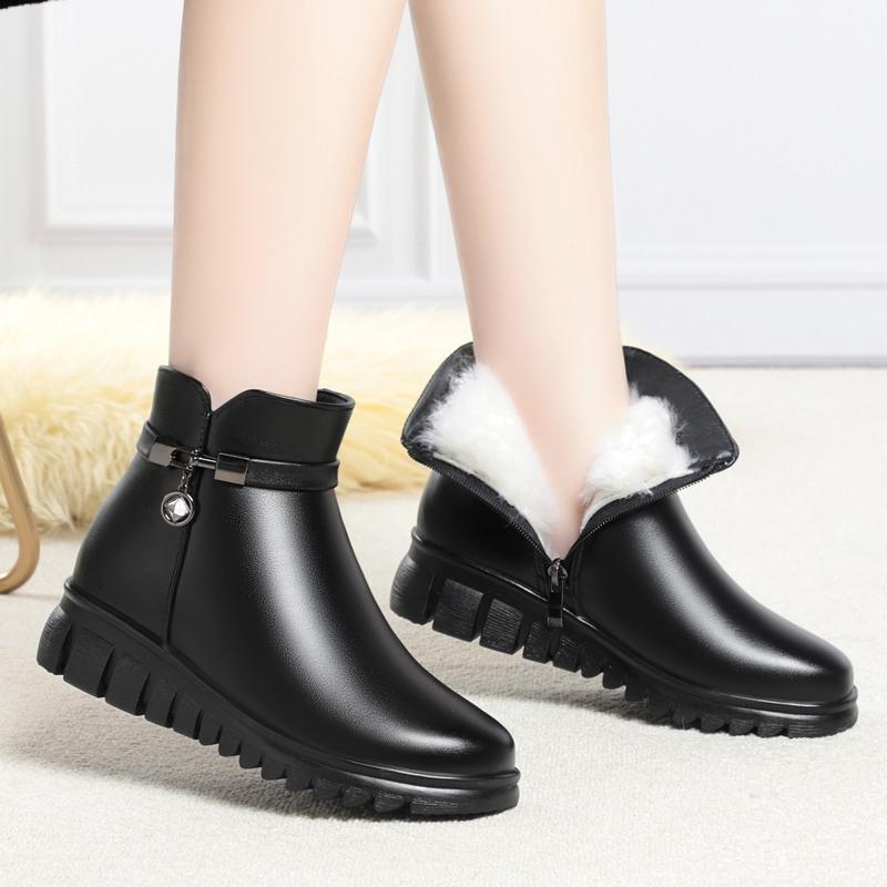 Женские зимние ботинки, зимние теплые женские ботильоны на танкетке, нескользящая обувь большого размера, ботинки