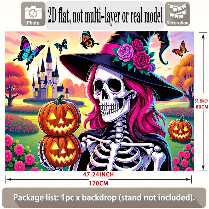Party Backdrop Halloween Castle Flat Banners Skeleton Witch Pumpkin Celebrations Wedding Photo Booth Background Front Door Decor