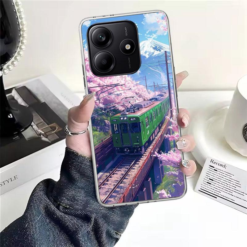 Ретро Японский Сакура Поезд Мягкий Чехол Для Телефона Для Xiaomi Redmi Note 15 14 14S 13 12 Pro Plus 12S 11 11S 11E 10 10S 11T 5G Fundas C