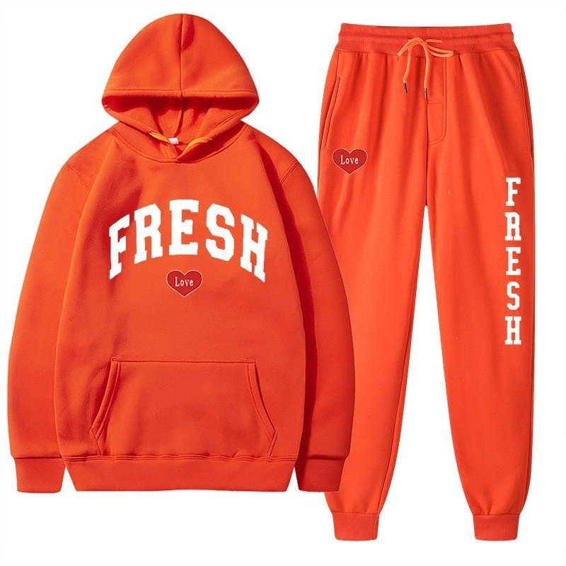 Womens Graphic Print Fleece Hoodie Tracksuit Casual Sportswear Set