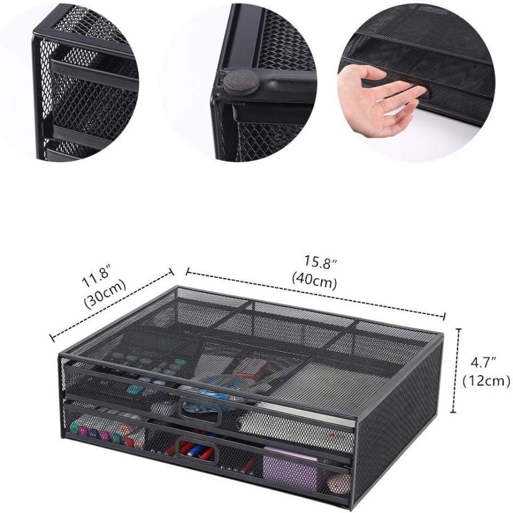 Черная металлическая сетка для компьютерного монитора, подставка для стола, двойной выдвижной ящик для хранения, канцелярские товары