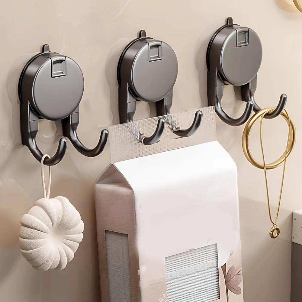 1 Pc Suction Cup Hooks - Waterproof & Removable Wall-Mounted Towel Holders, Space-Saving Storage for Kitchen & Bathroom