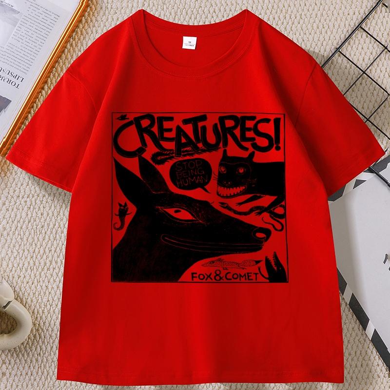 Fox Pattern Pure Cotton Printed Unisexs And Unisexs Fashionable Loose Short Sleeved Summer New Personalized Casual Tshirt