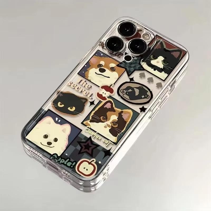 Чехол для телефона с узором-коллажем из портретов питомцев для серий iPhone 17 16 15 14 13 12 11 16E Pro Max Plus Двухслойная защита