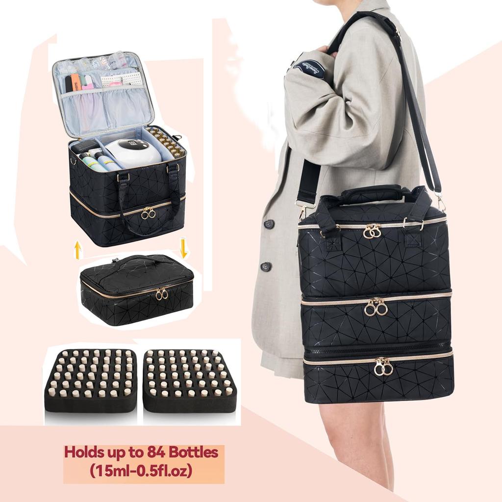 Премиальное чувство съемного большого объема 3 слоя лака для ногтей сумка для хранения может хранить 84 бутылки лака для ногтей световой короб