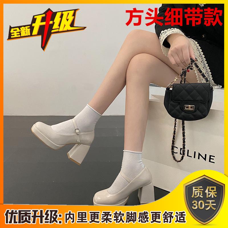 Женские туфли Мэри Джейн толстый каблук водонепроницаемая платформа толстая подошва увеличивающие рост японский темперамент Spice Girl французские одинарные туфли женские маленькая кожа