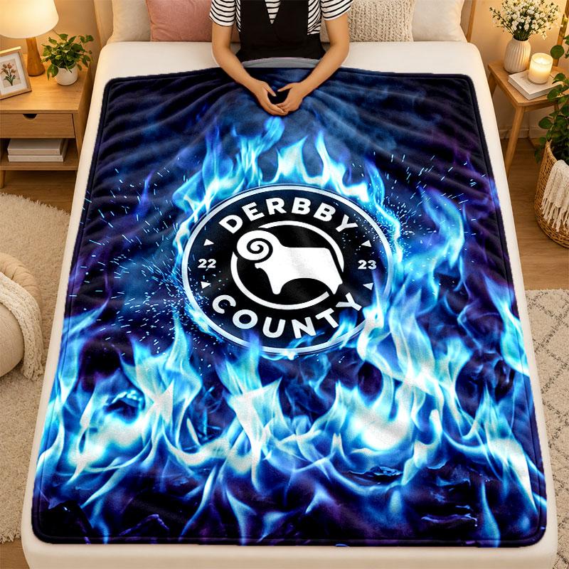 Flannel BlanketDerby County Football Warm Soft Throw Blanket for Indoor Sofa Bed Living Room Use