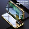 360 металлический магнитный адсорбционный чехол для iPhone 16 15 14 13 12 11 Pro Max Plus двухсторонний стеклянный чехол с пряжкой для полной защиты объектива камеры
