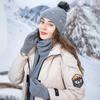 Women's Winter Solid Color Three-piece Wool Warm (Hat, Scarf, Gloves) Cold-proof Fur Ball Plus Velvet Knitted Suit
