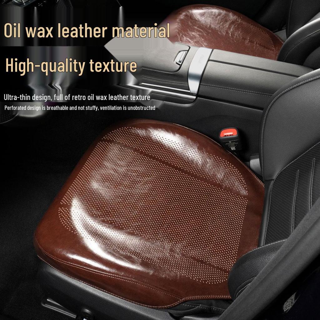 Universal Ventilated Leather Car Seat Cushion - Breathable, Non-Slip, Four Seasons Retro Design