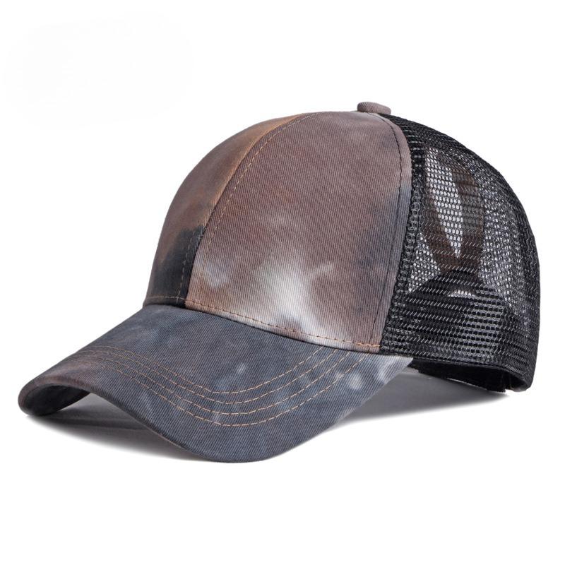 Women's Summer Tie Dye Mesh Baseball Cap Ponytail Messy Bun Trucker Hat Fashion Gradient Outdoor Sports Sun Beach Cap