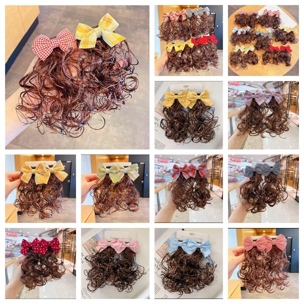 2Pcs Curly Baby Wig Hairpin Princess Bowknot Hairclip Fasion Children's Bow Wig Girls