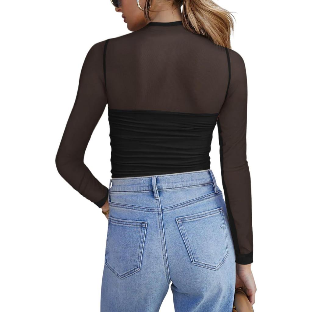 Женская модная однотонная футболка с круглым вырезом и длинным рукавом, с высоким воротом и длинным рукавом