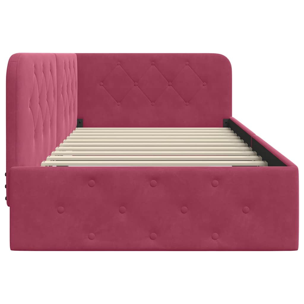 L Shaped Bed Frame Burgundy 100 x 200 cm Velvet