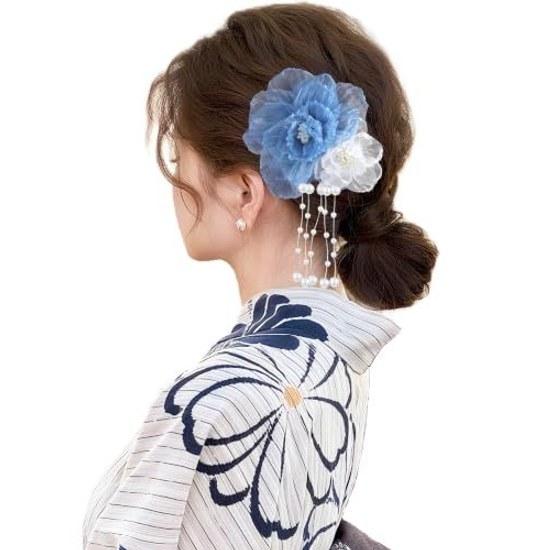 NANA Handmade Hair Accessory Clip Swinging Pearl Beads Yukata Traditional Attire Fireworks Festival Simple Flower Short Hakama Coming Age Ceremony