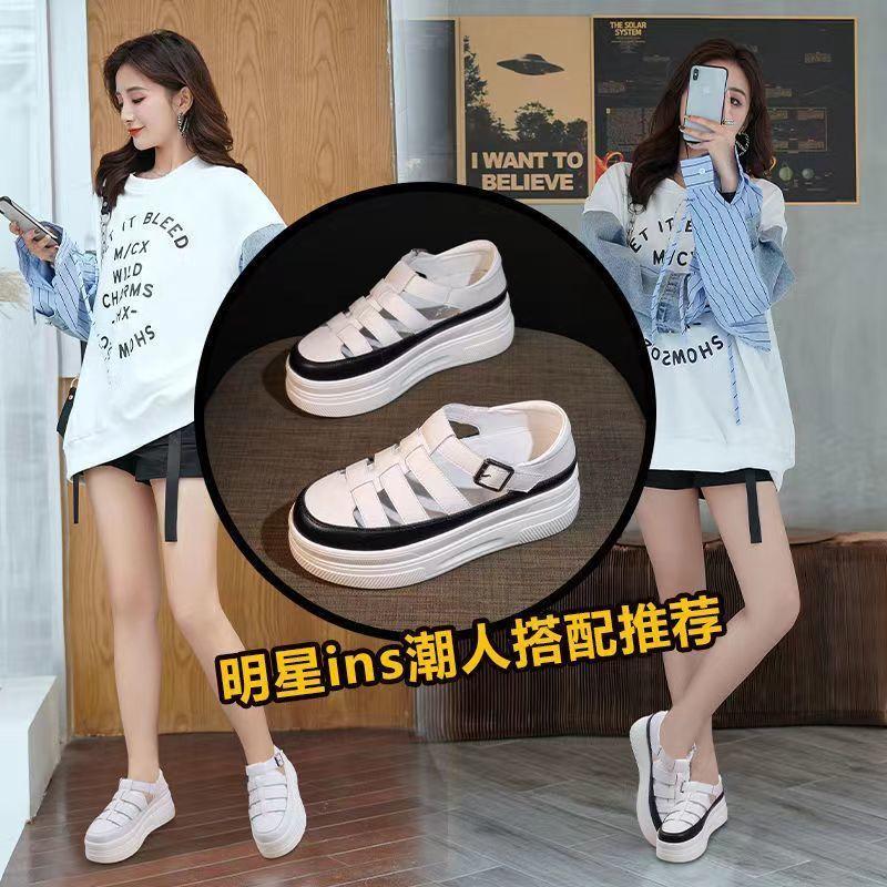 Мода 2024 года, женская обувь на платформе, весна-лето, платформа, внутренняя высота, увеличение, тапочки с высокой пряжкой, женская обувь Baotou 7 см