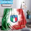 Custom Name Italian Football Crest Flannel Blanket, Use for Birthday/Holiday Gift, Soft Blanket for Sofa/Bed/Camping/Office, Home Decor