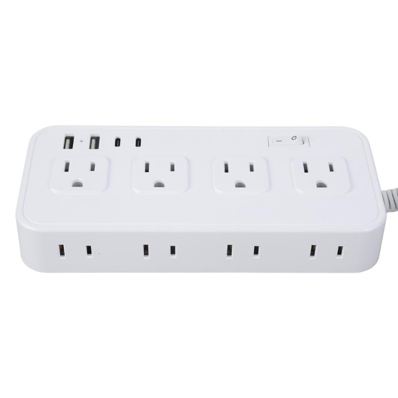 US Plug Power Strips with 8 Outlets 4 USB Port(2 USB-C), Braideds Extender Cable,Surges Protectors Adapter for Home