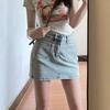 Retro Hot Girls Super Short A-line Denim Skirt for Women New High Waist Elastic Slimming