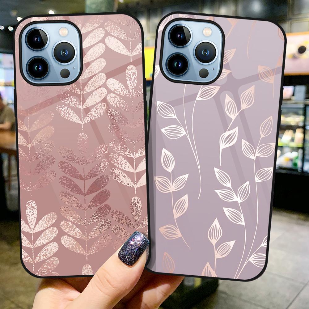 Чехол Leaf Coque Capa для Iphone 14 13 11 12 Pro Max Mini Xs Xr X 7 8 6s Plus Se 2022, защитная задняя крышка из закаленного стекла